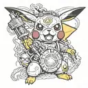 pikachu welding torch surrounded tattoo design idea