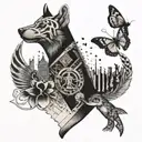 Create a tattoo featuring concert tickets and veterinary symbols intertwined in a forearm design tattoo design idea