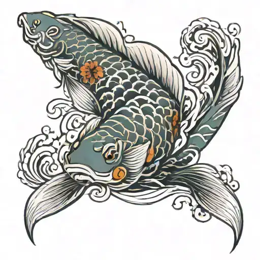 Koi fish with a dragon head going up the river  tattoo design idea