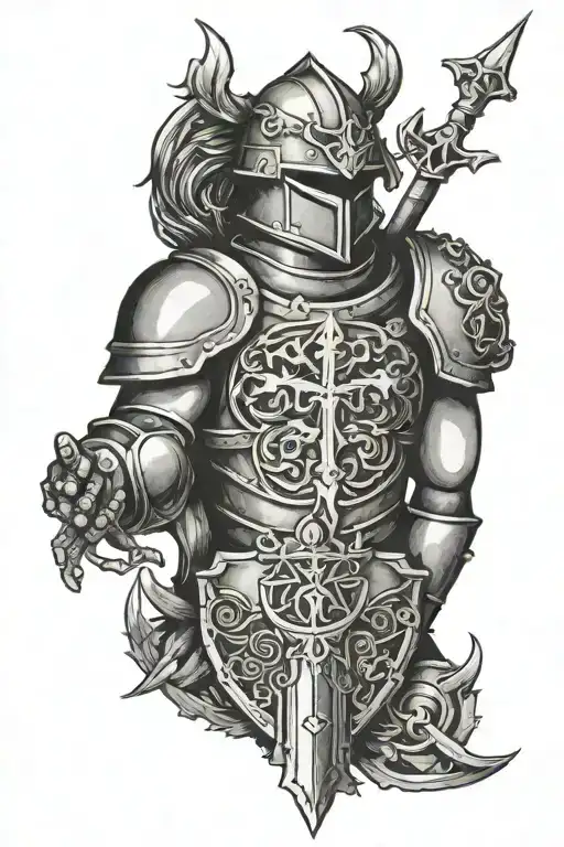 full armor of god symbol in alchemy tattoo design idea