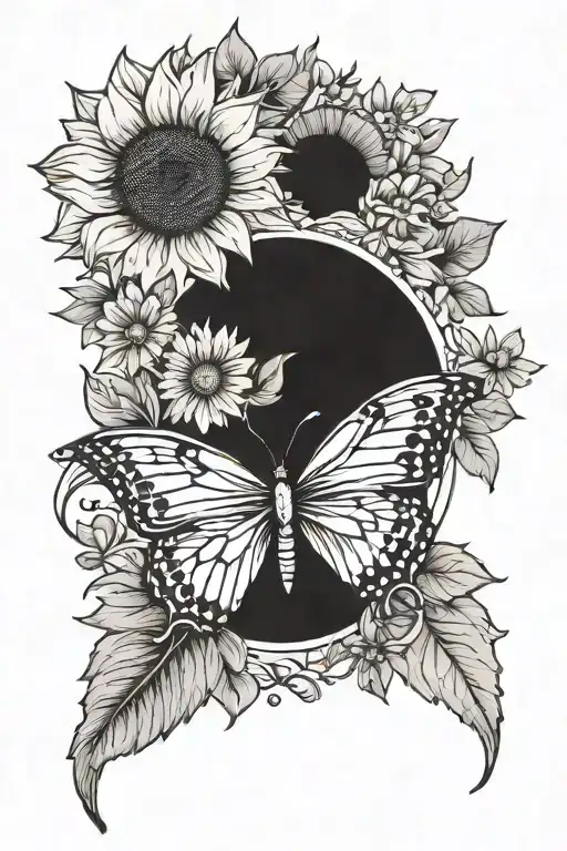 semi colon, butterfly, sunflower, wildflower word tattoo design idea