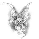 Dragon with  hedwig from harry potter tattoo design idea