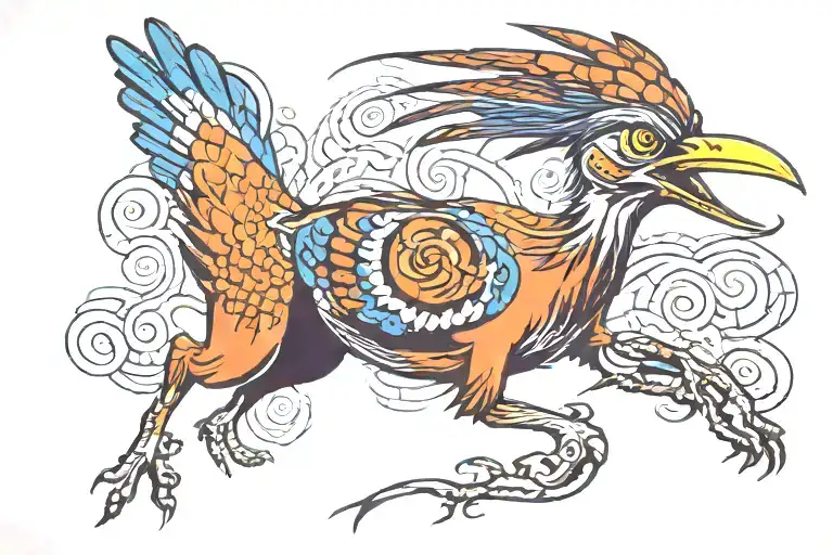 roadrunner running with snake in its mouth  tattoo design idea