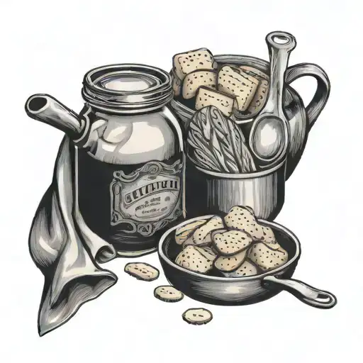 southern cooking, cast iron skillet, ball jar, biscuits tattoo design idea