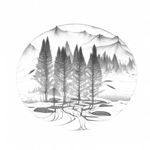 An old laurel forest with footprints tattoo design idea
