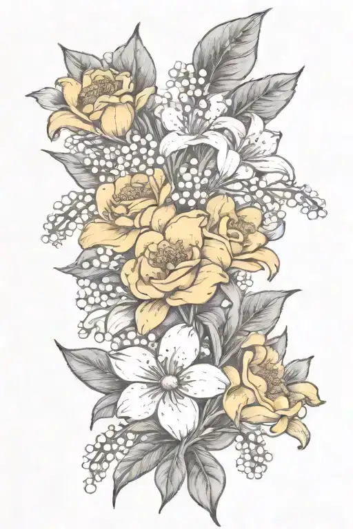 daisy and lily of the valley bouqet tattoo design idea