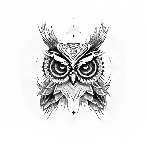 Owl skull surrounded by intricate geometric patterns tattoo design idea
