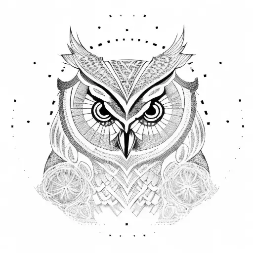 Owl skull surrounded by intricate geometric patterns tattoo design idea