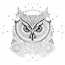 Owl skull surrounded by intricate geometric patterns tattoo design idea