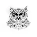 Owl skull surrounded by intricate geometric patterns tattoo design idea