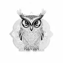 Owl skull surrounded by intricate geometric patterns tattoo design idea