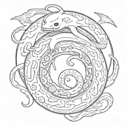 Ouroboros with the head of Jake from Adventure Time eating its pizza end tattoo design idea