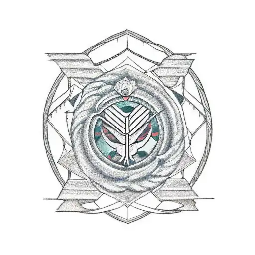 A geometric tattoo design of a warrior's shield incorporating symbols of learning and knowledge, with nature elements intertwined to represent their love for the outdoors tattoo design idea