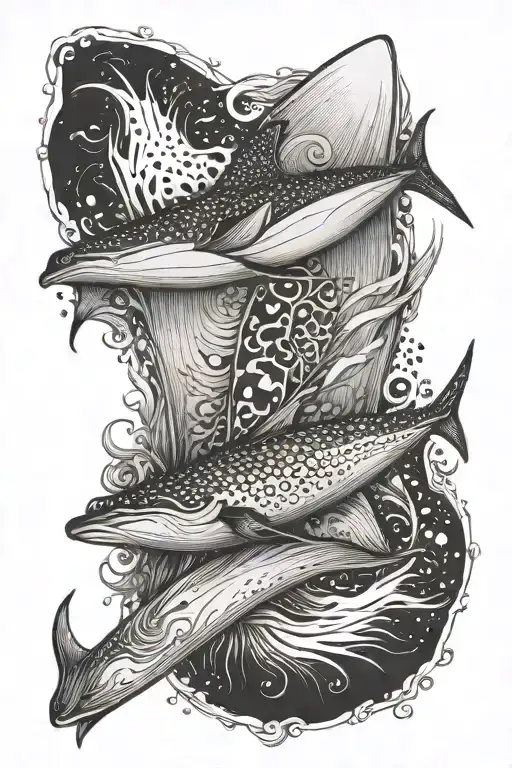 surfboard and manta ray tattoo design idea