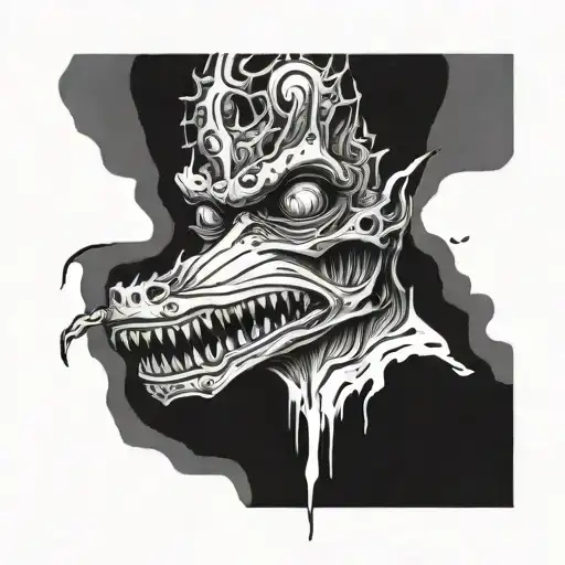 Tattoo, sketch on a white background, scary organics with eyes and jaws, full-hand sleeve tattoo design idea