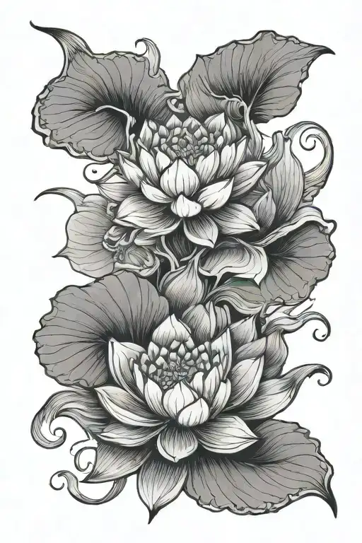 coi fish with lotus tattoo design idea