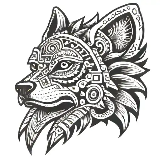 xolotl dog with aztec head dress  tattoo design idea