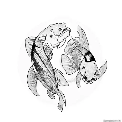 two koi fish in a black and gray fine line but shaded, not too strong of a black. lotus flowers in the design too tattoo design idea