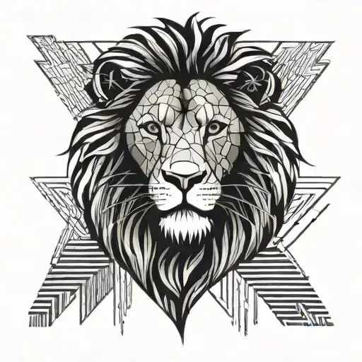 half lion face with black bar. in the bar a date of birth tattoo design idea
