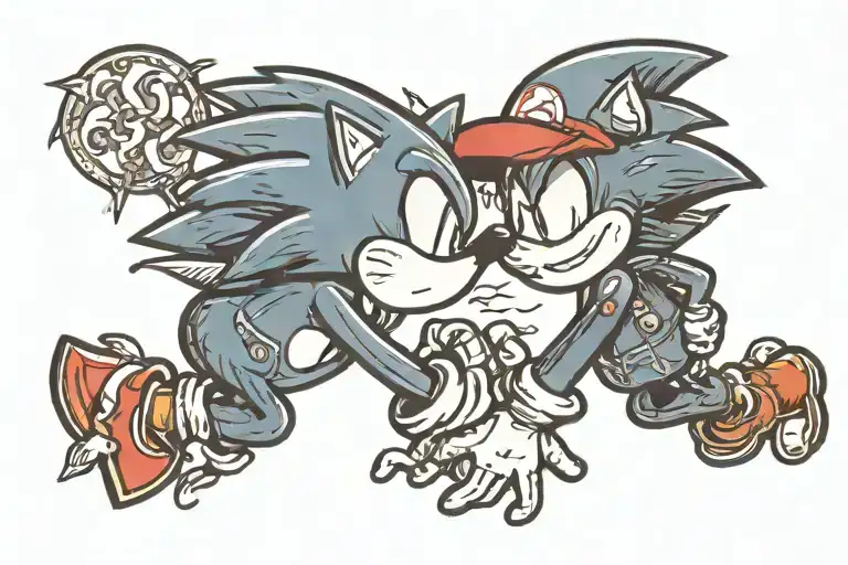 sonic and mario kissing  tattoo design idea