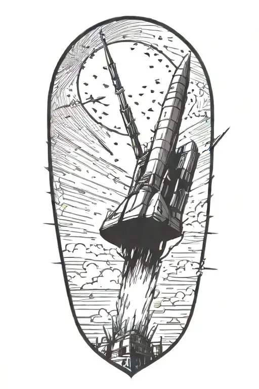 A sketch style tattoo of a patriot missile launching into the sky tattoo design idea