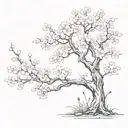 A cherry blossom tree with a hidden military camouflage pattern, incorporating elements of fitness equipment tattoo design idea