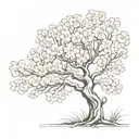 A cherry blossom tree with a hidden military camouflage pattern, incorporating elements of fitness equipment tattoo design idea