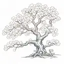 A cherry blossom tree with a hidden military camouflage pattern, incorporating elements of fitness equipment tattoo design idea