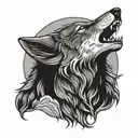 A wolf howling at the moon in a traditional Japanese woodblock print style tattoo design idea