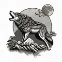 A wolf howling at the moon in a traditional Japanese woodblock print style tattoo design idea