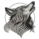 A wolf howling at the moon in a traditional Japanese woodblock print style tattoo design idea