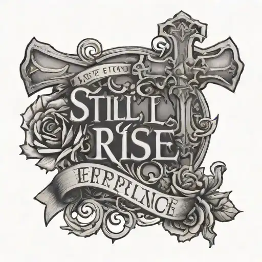 still I rise replacing the letter t with a cross. written sentence  tattoo design idea