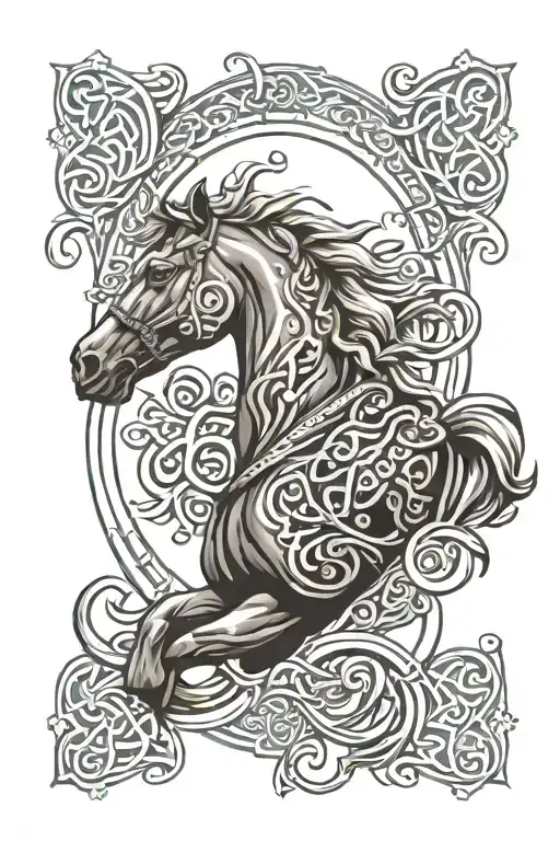 Celtic Nordic horse surrounded tattoo design idea