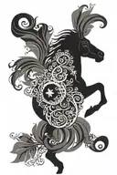 A Celtic horse symbolizing strength and freedom, surrounded by a wreath of intricate floral patterns tattoo design idea