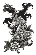 A Celtic horse symbolizing strength and freedom, surrounded by a wreath of intricate floral patterns tattoo design idea