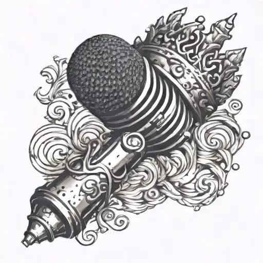 A microphone with a crown on top, symbolizing your love for drill rapping and ambition tattoo design idea
