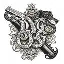 letter DYG with snakes wrapping the text " D Y G" with dangerous looking dogs and with guns beside it, put the text "DYG tattoo design idea
