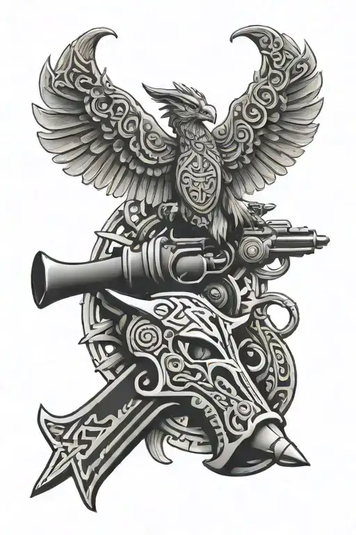draco gun  siluette  with aztec inside tattoo design idea