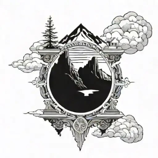 Incorporate stoic symbols like a Greek column or a stoic quote into a mountain landscape tattoo design idea