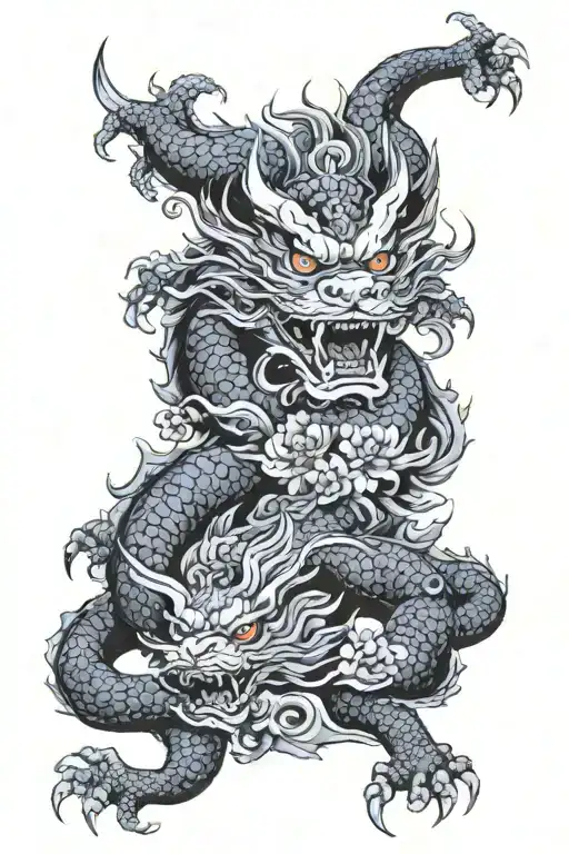 fu dog and dragon arm sleeve tattoo design idea