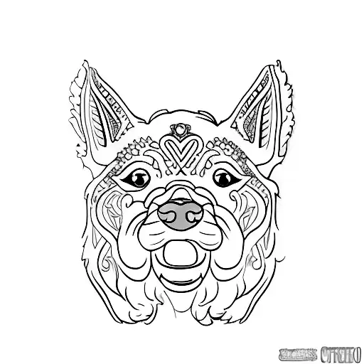 perro gran danes, orejas caidas sentado, con nudo celta pequeño en el centro tattoo design idea