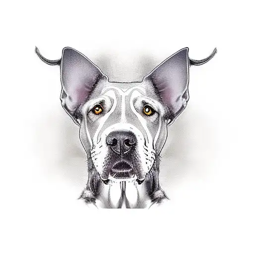 perro gran danes, orejas caidas sentado, con nudo celta pequeño en el centro tattoo design idea