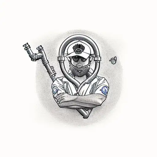 plumber on dirtbike with bonsai trees tattoo design idea