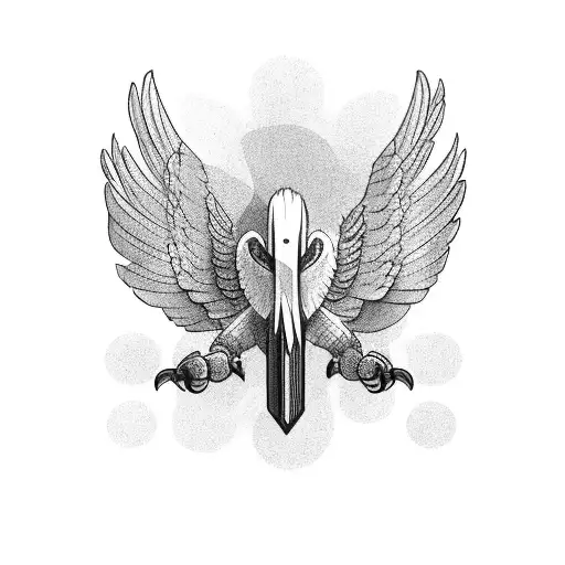 semi realistic condor with spreaded wings, an Andean cross or chakana behind him  tattoo design idea