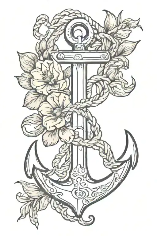 anchor with Tulips intertwined with yin yang design tattoo design idea