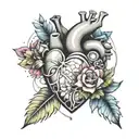 anitomically correct heart with colorful flowers and geometric shapes tattoo design idea