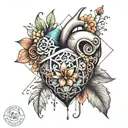 anitomically correct heart with colorful flowers and geometric shapes tattoo design idea