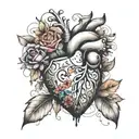 anitomically correct heart with colorful flowers and geometric shapes tattoo design idea