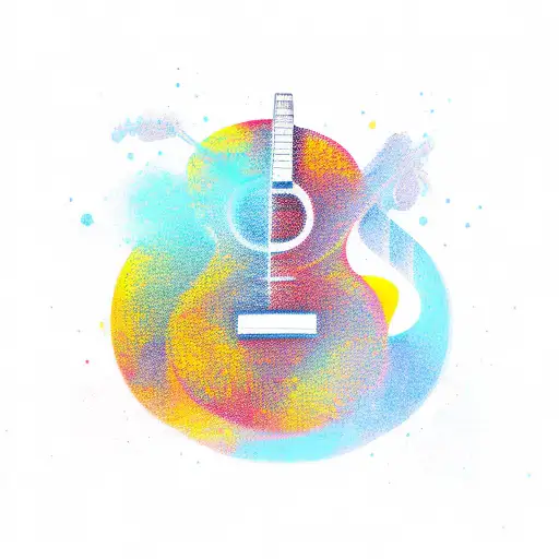 A new-school tattoo of a guitar and piano merging together with vibrant autumn colors tattoo design idea