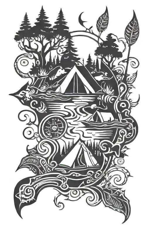 camping, children, friends, , fishing hook tattoo design idea